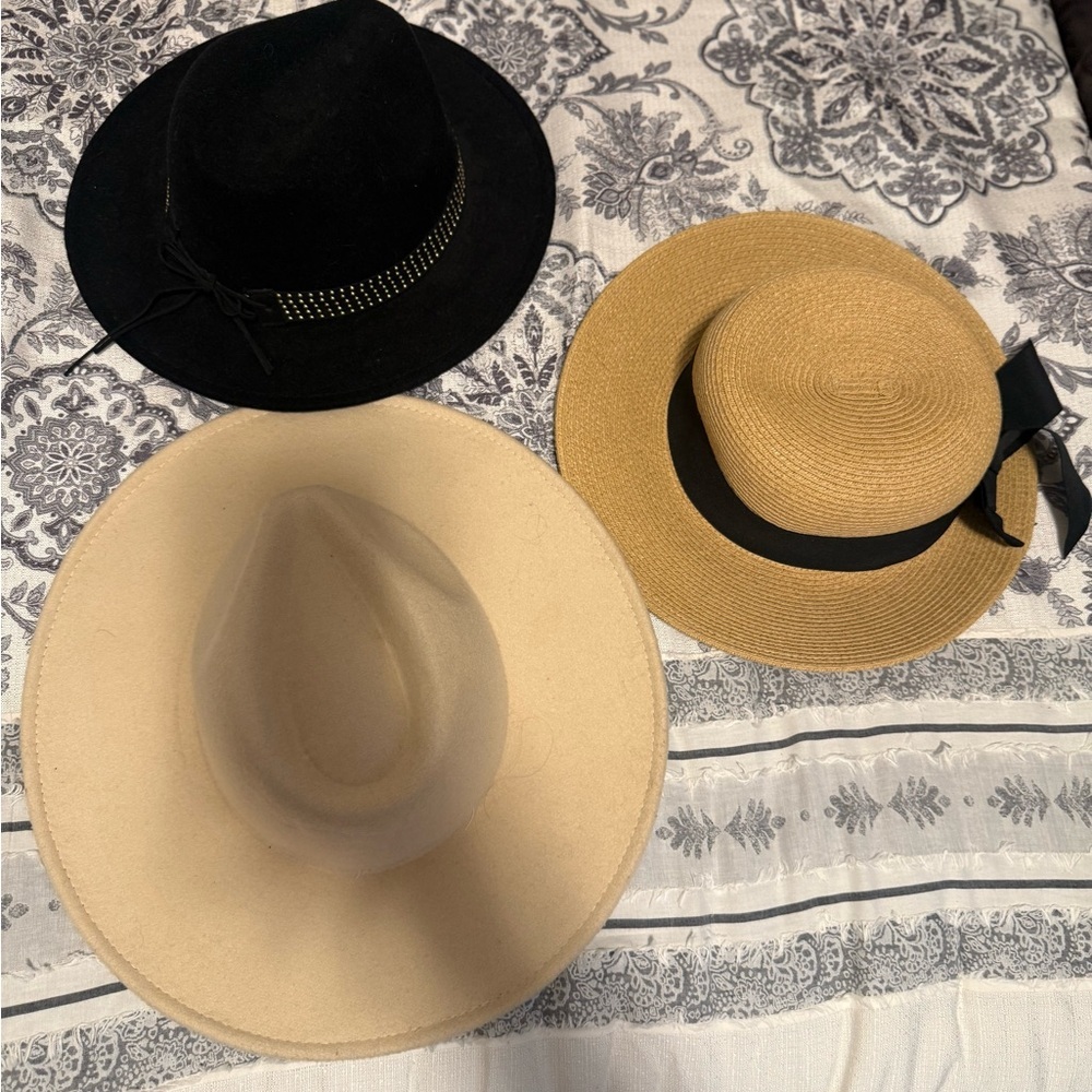 Stylish Women's Hat Trio in Black, Tan, and Cream